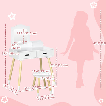 Coiffeuse pour enfants avec miroir et tabouret