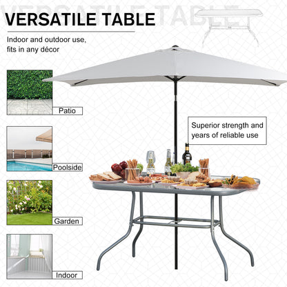 Table de patio en verre trempé avec trou pour parasol