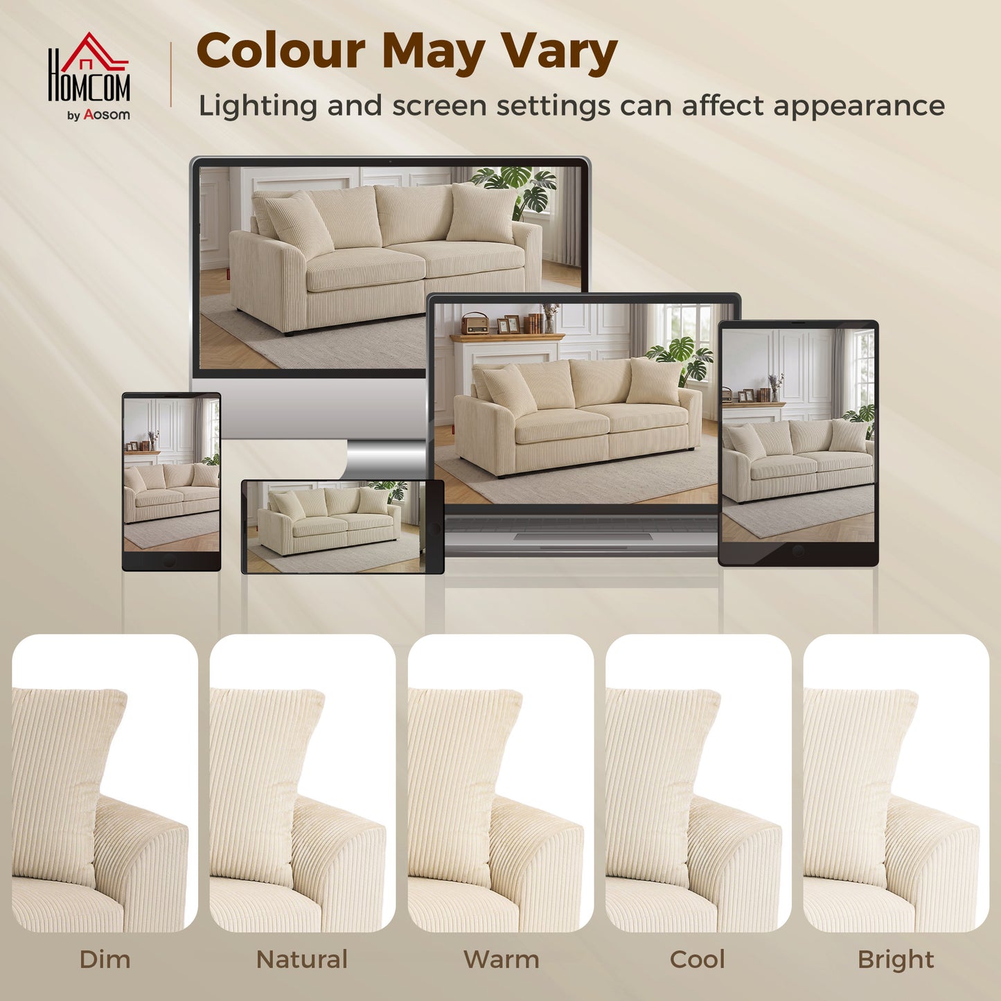 Sofa 3 places moderne en velours côtelé avec ressorts