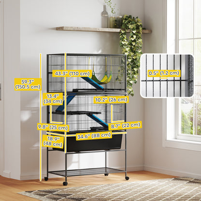 Cage pour petits animaux sur roulettes 150.5 cm