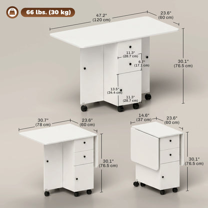 Table à manger pliante escamotable avec rangement à roulettes