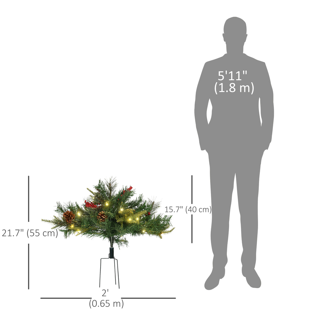 Sapins de Noël artificiels prééclairés 46 cm avec baies — Lot de 2
