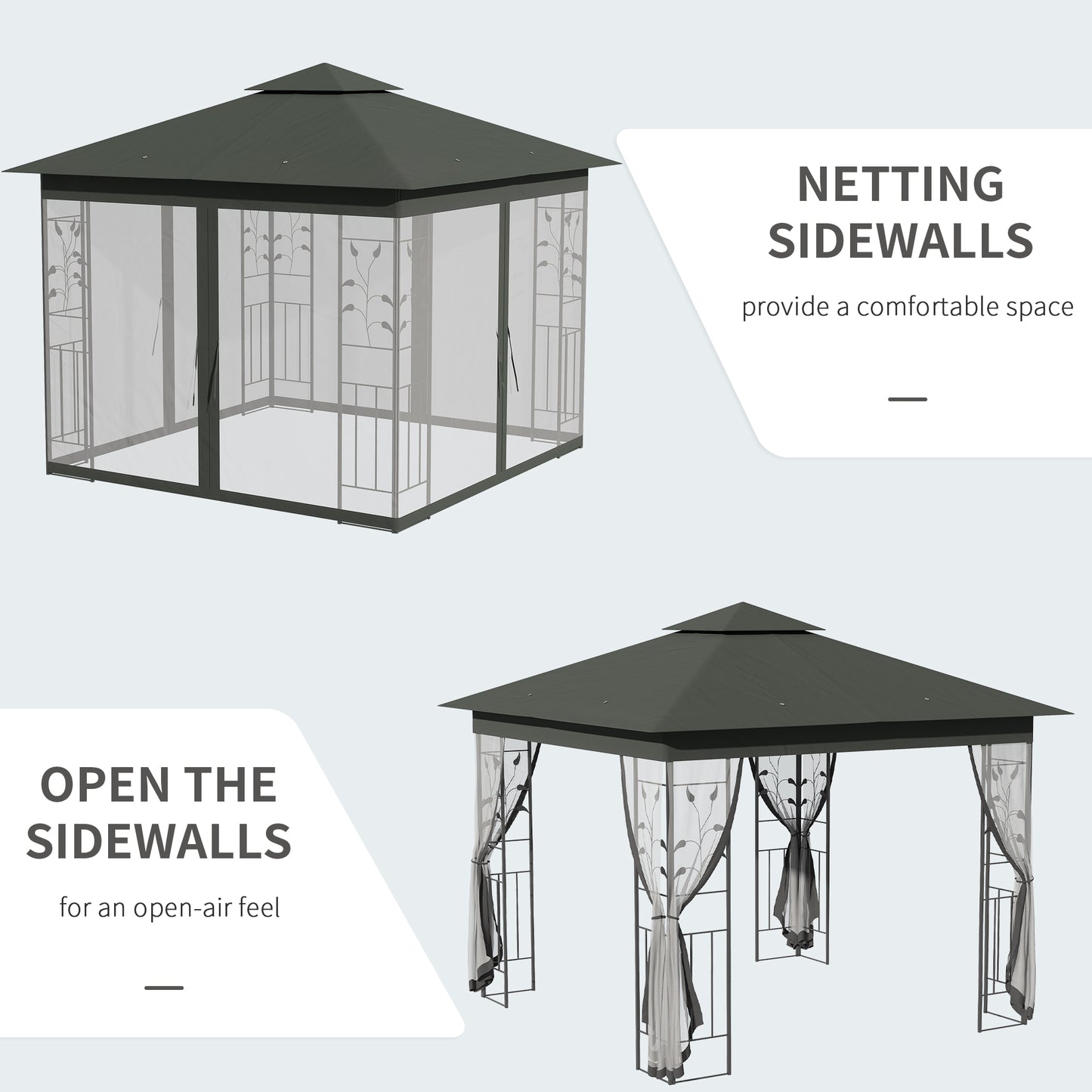 Gazebo de patio toit double 3x3 m acier