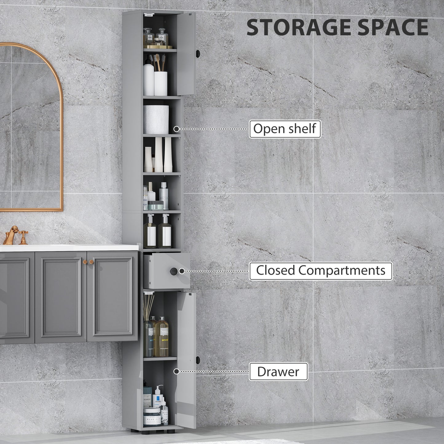 Armoire de salle de bain haute autoportante