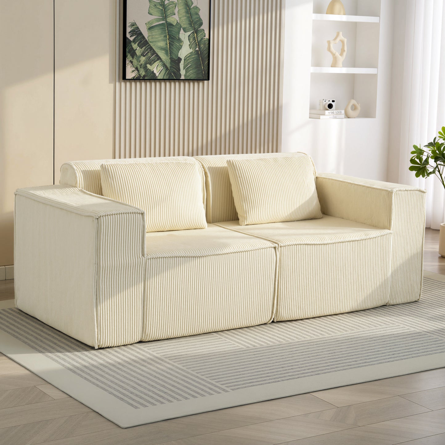 Sofa 3 places sans ressort, siège profond, velours côtelé