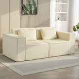 Sofa 3 places sans ressort, siège profond, velours côtelé
