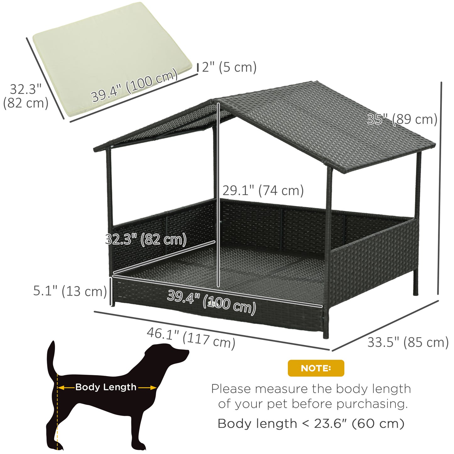 Lit surélevé pour chien avec auvent en rotin