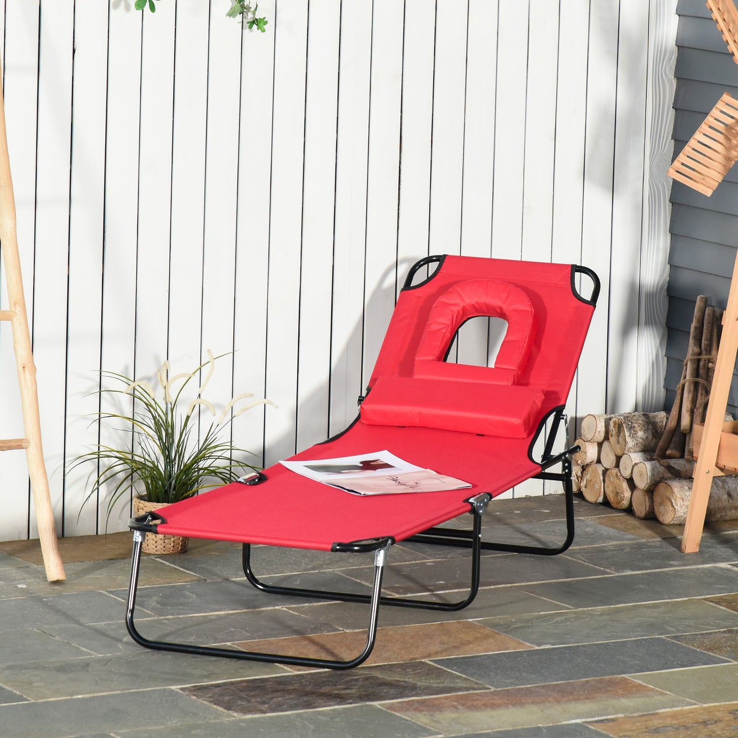 Chaise longue pliante avec trou visage ajustable