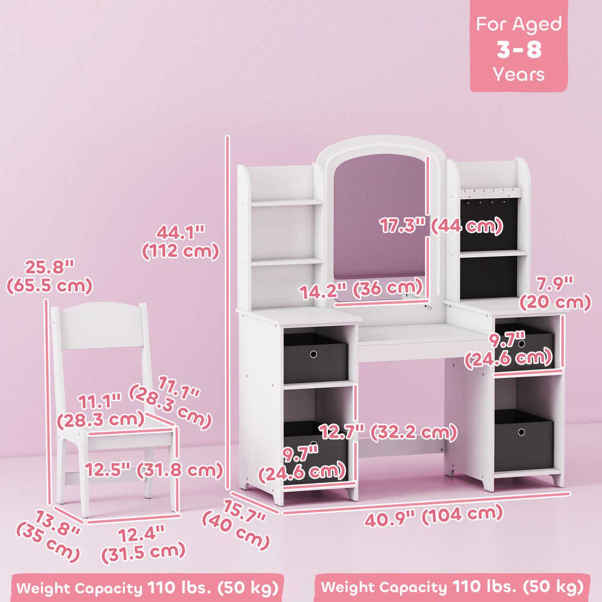 Coiffeuse pour enfants avec miroir lumineux — Lot de 2