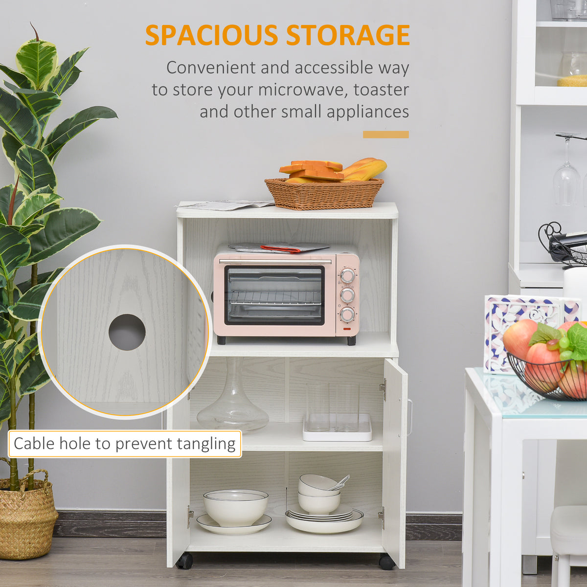 Chariot micro-ondes avec rangement et cabinet 2 portes