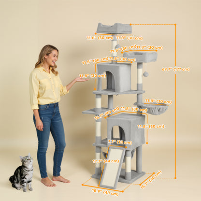 Arbre à chat multi-niveaux 177 cm avec condos et hamac