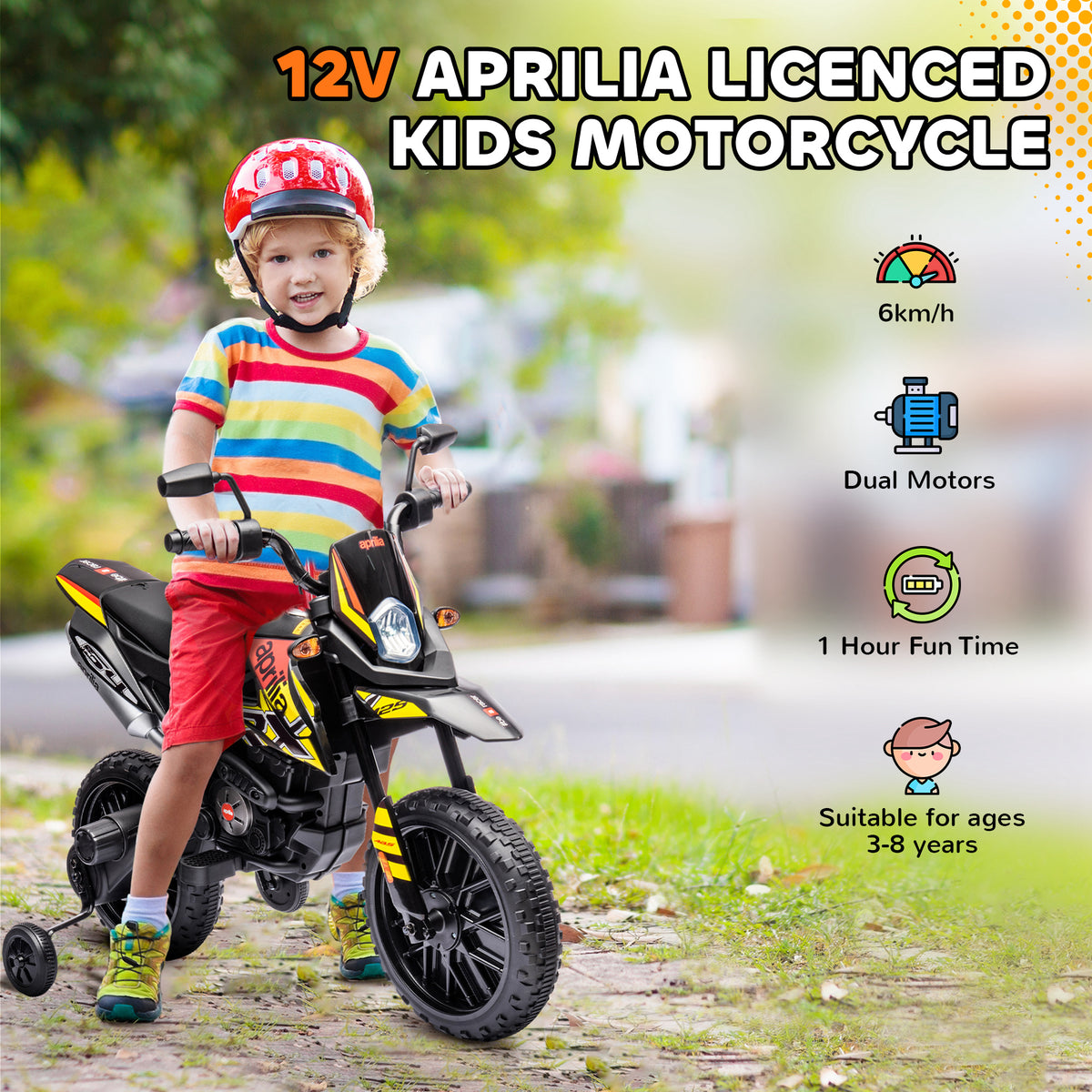 Moto électrique pour enfants 12V avec roulettes