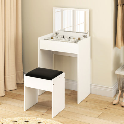 Coiffeuse moderne avec miroir rabattable et tabouret rembourré
