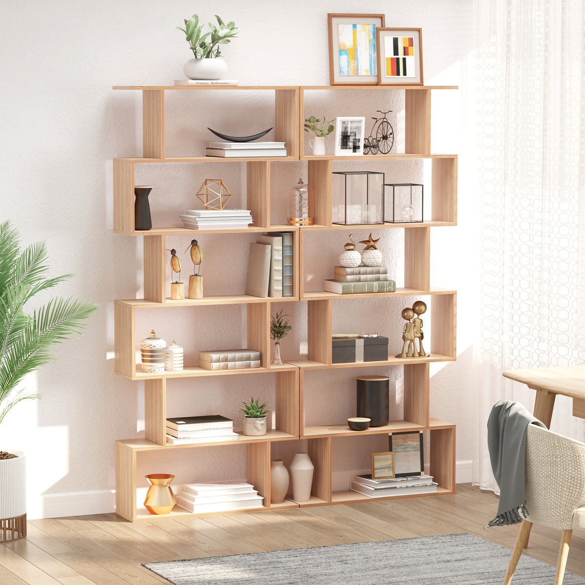 Bibliothèque géométrique moderne à 6 niveaux en bois