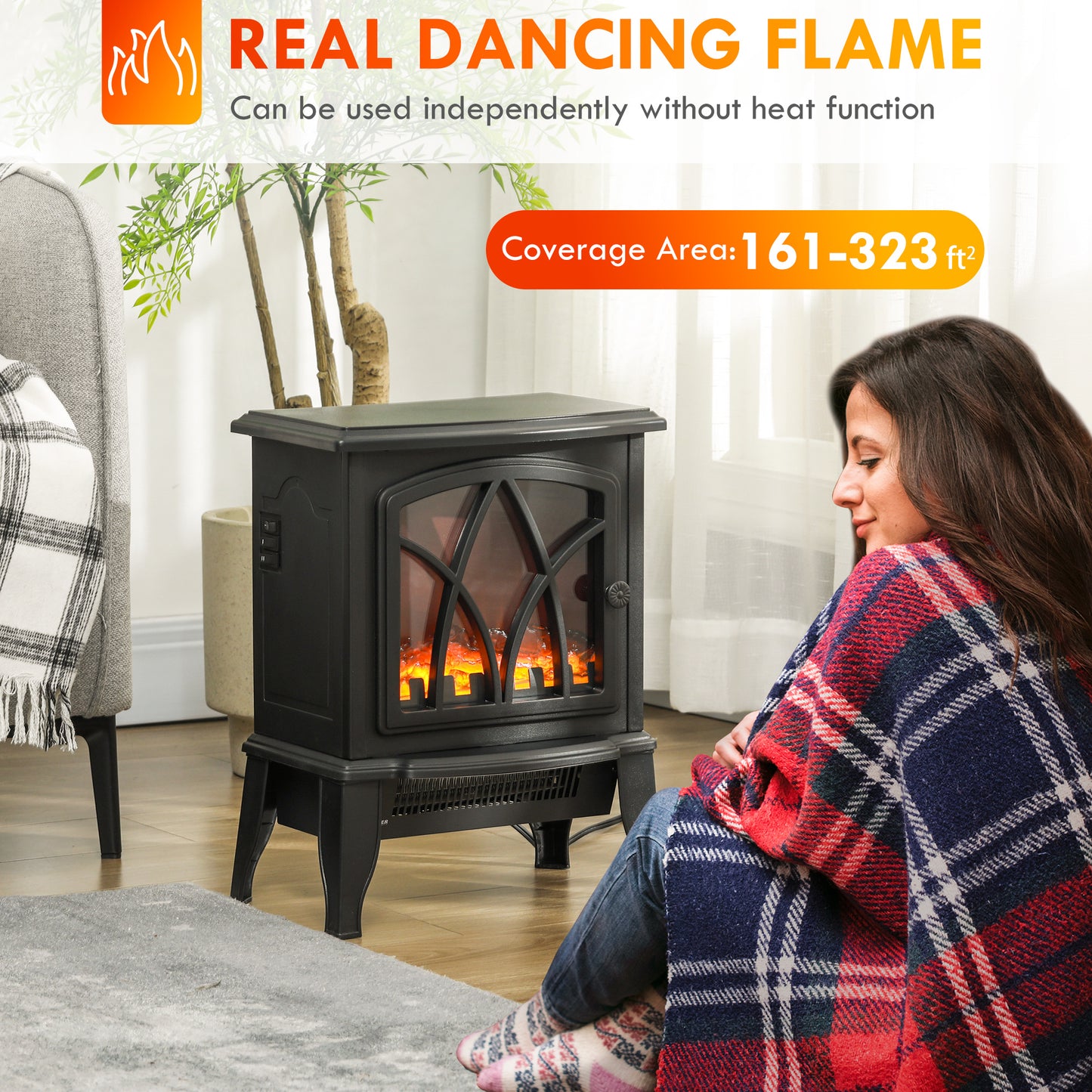 Foyer électrique sur pied avec flamme réaliste 1500W