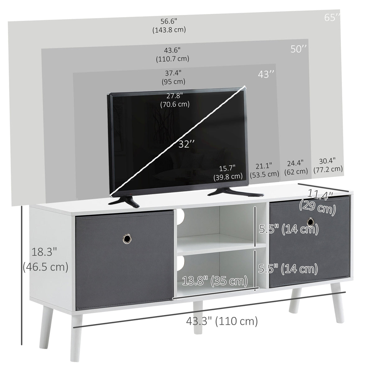 Meuble TV moderne avec tiroirs pliables