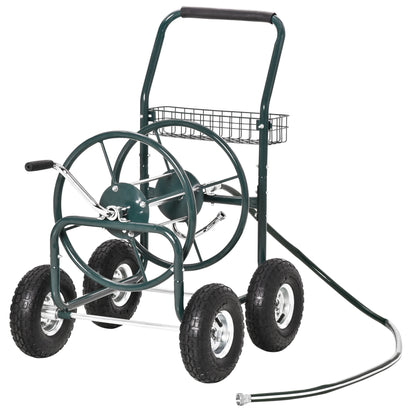 Chariot enrouleur de tuyau portable avec panier rangement