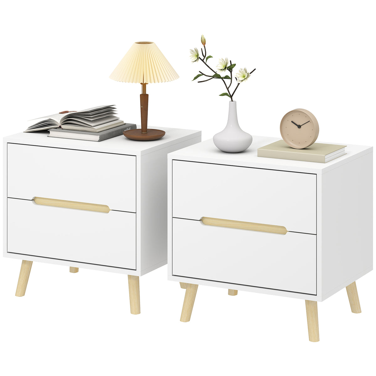 Table de chevet moderne à deux tiroirs avec pieds