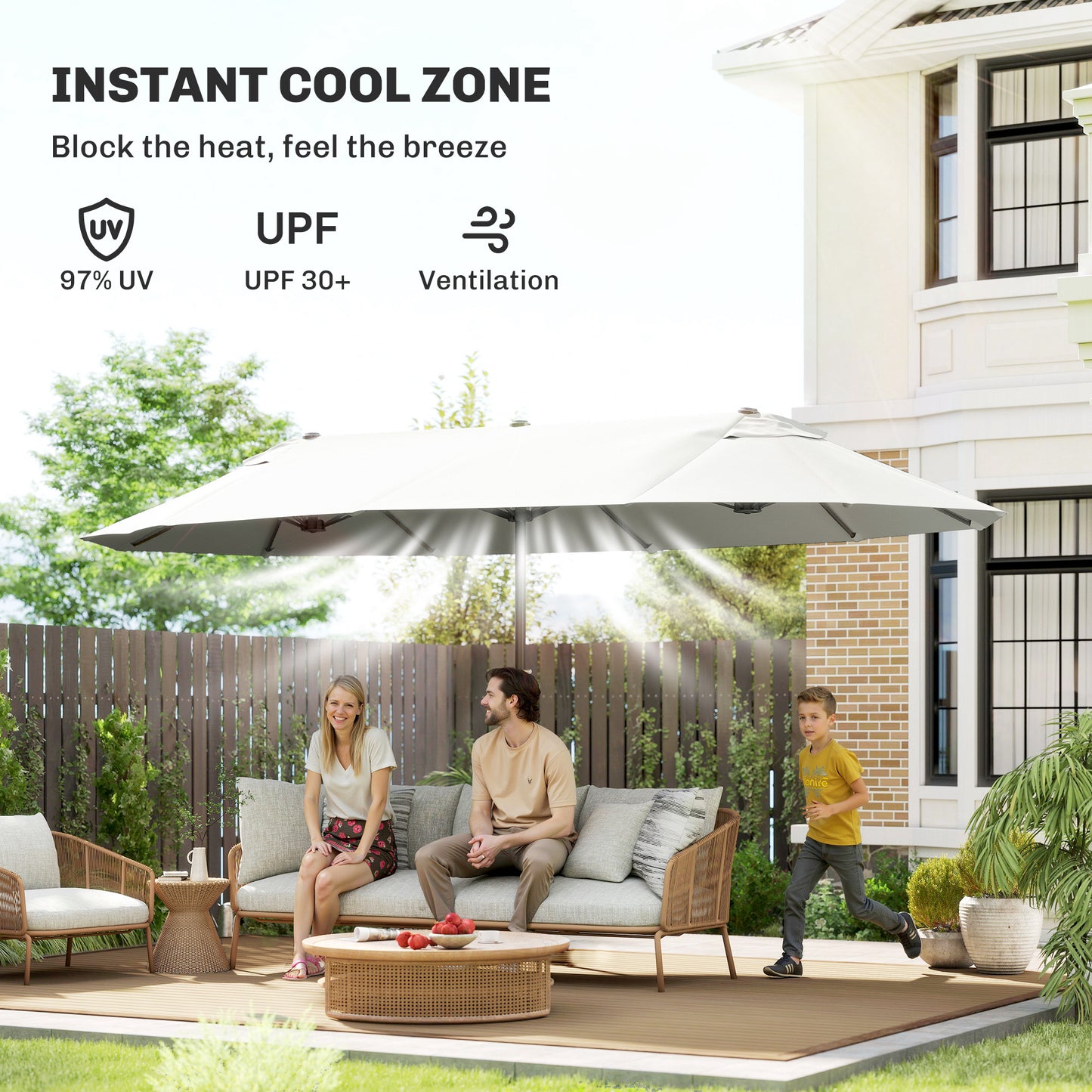 Parasol double toile manivelle — 457 cm