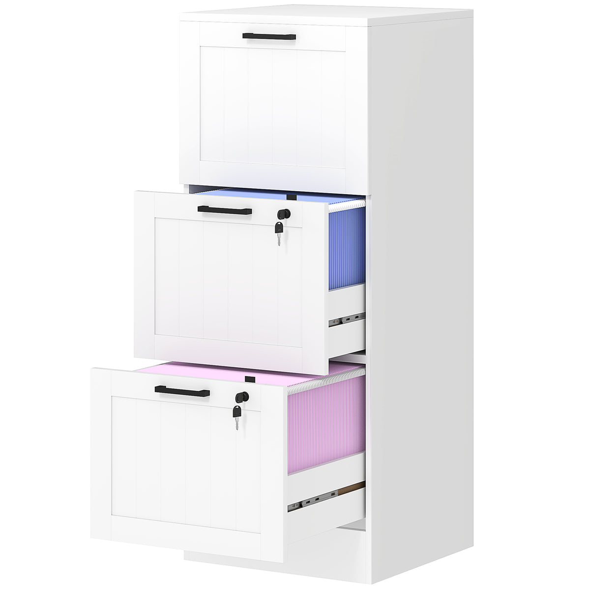 Classeur 3 tiroirs verrouillables avec barres réglables