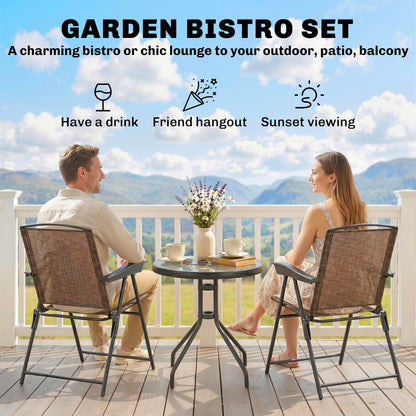 Ensemble bistro pliant 3 pièces avec table en verre