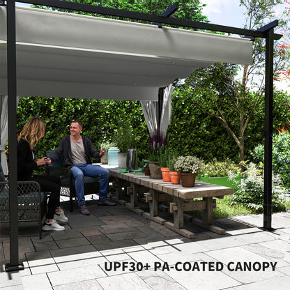 Pergola rétractable en métal avec rideaux latéraux