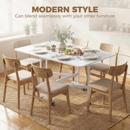 Table à manger pliante à roulettes pour six personnes
