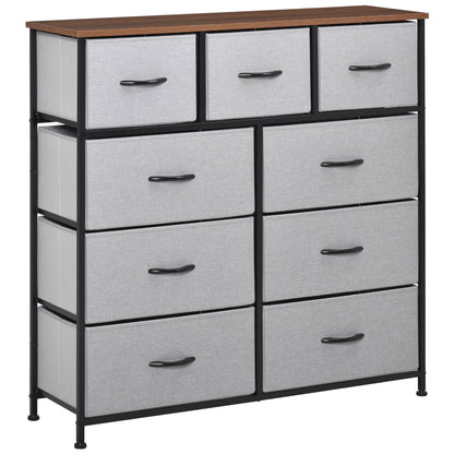 Commode de chambre à 9 tiroirs avec cadre en acier