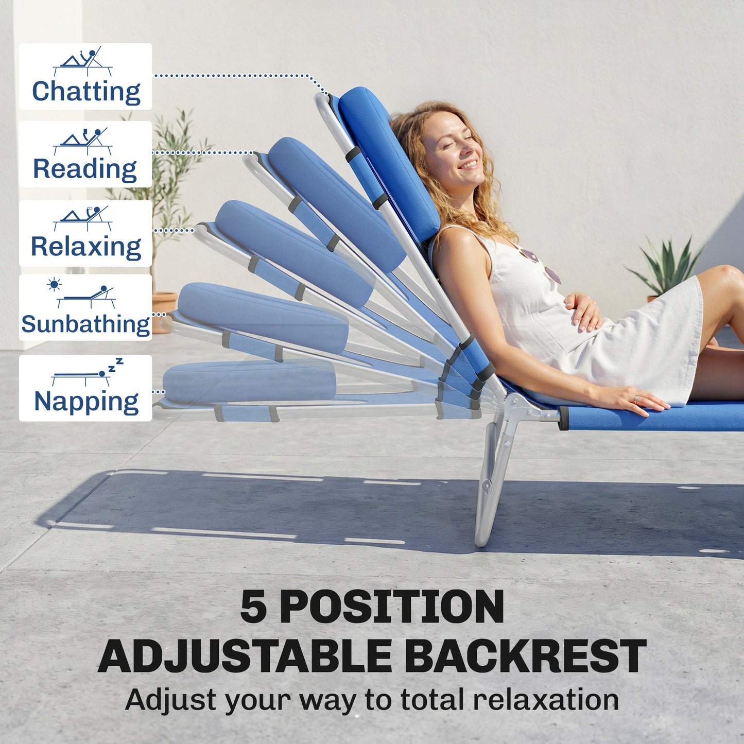 Chaise longue pliante 5 positions avec trou visage