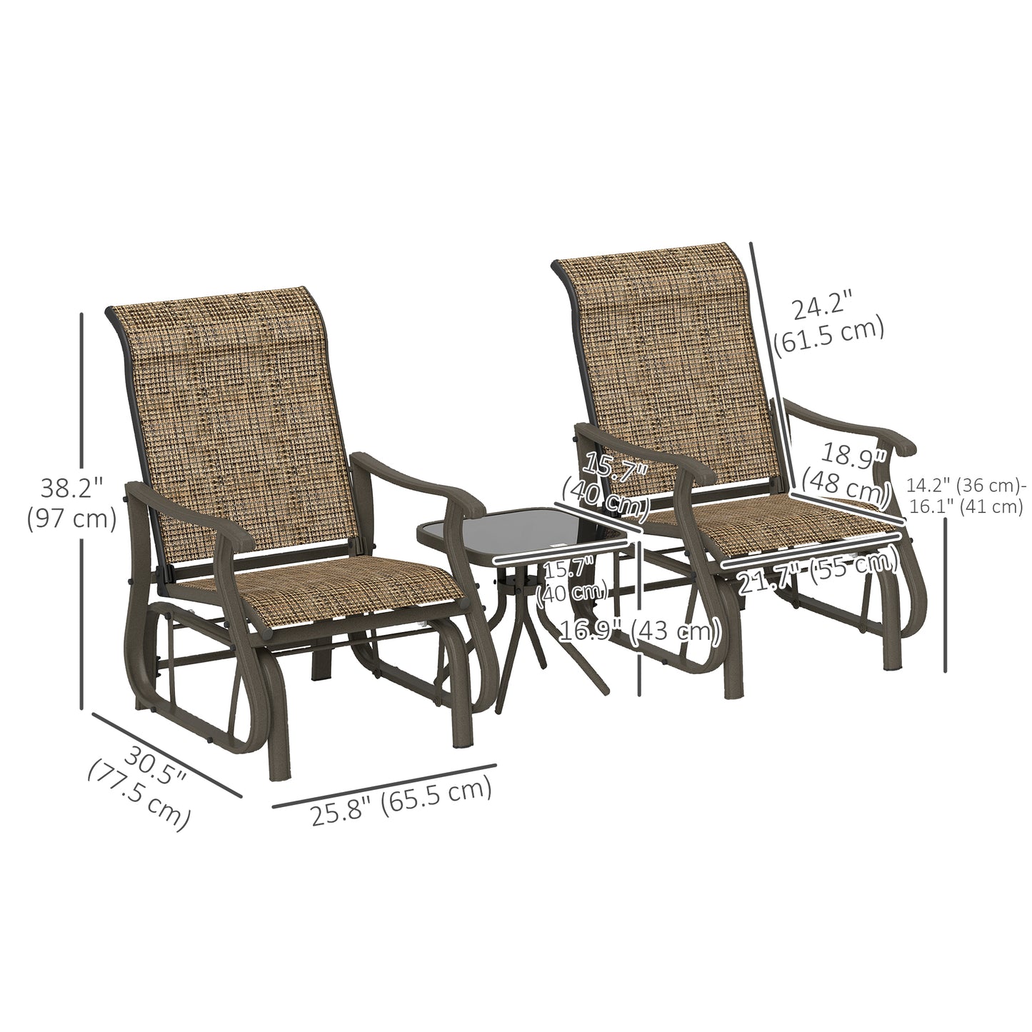 Ensemble planeurs de patio et table 3 pièces