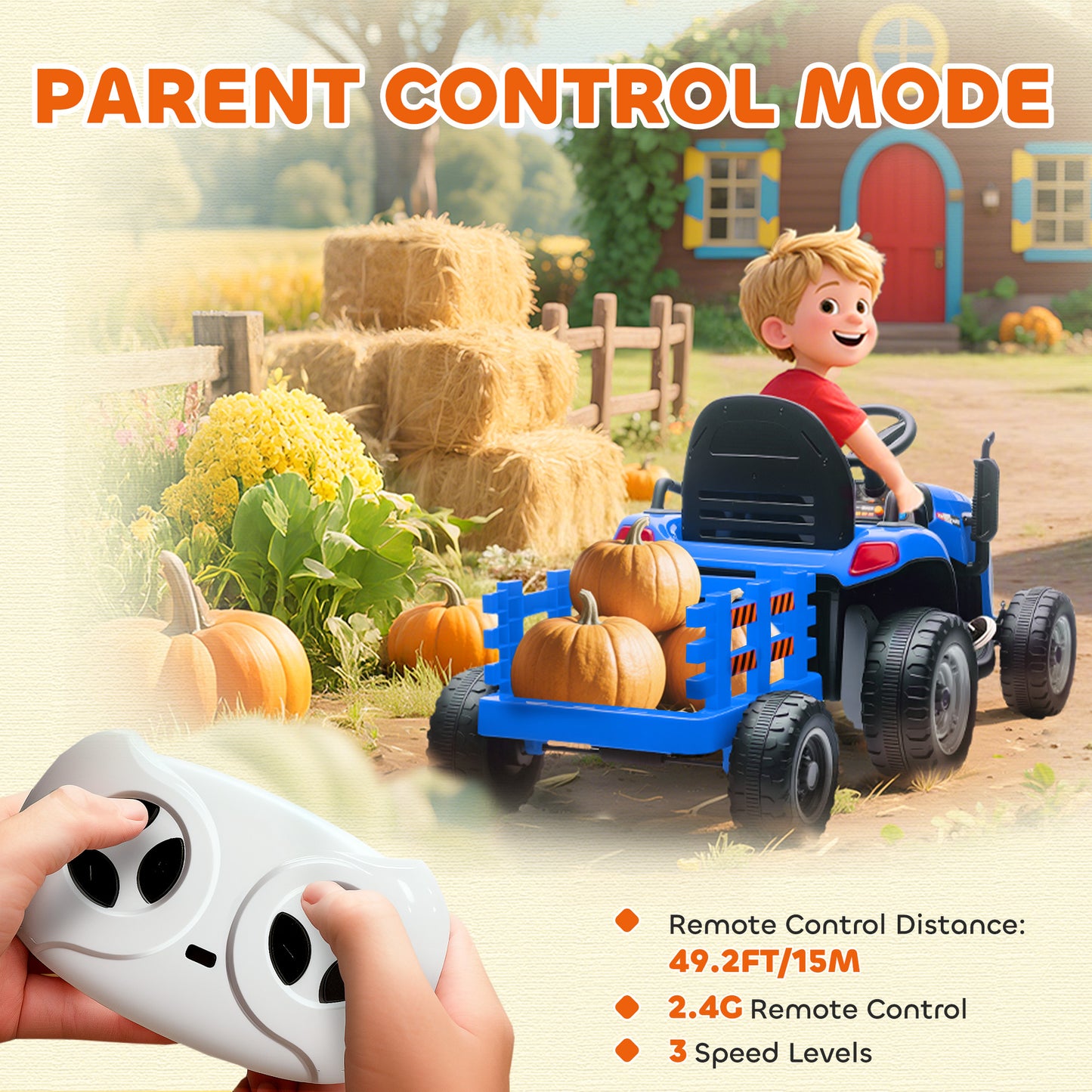 Tracteur électrique enfant 12V avec remorque