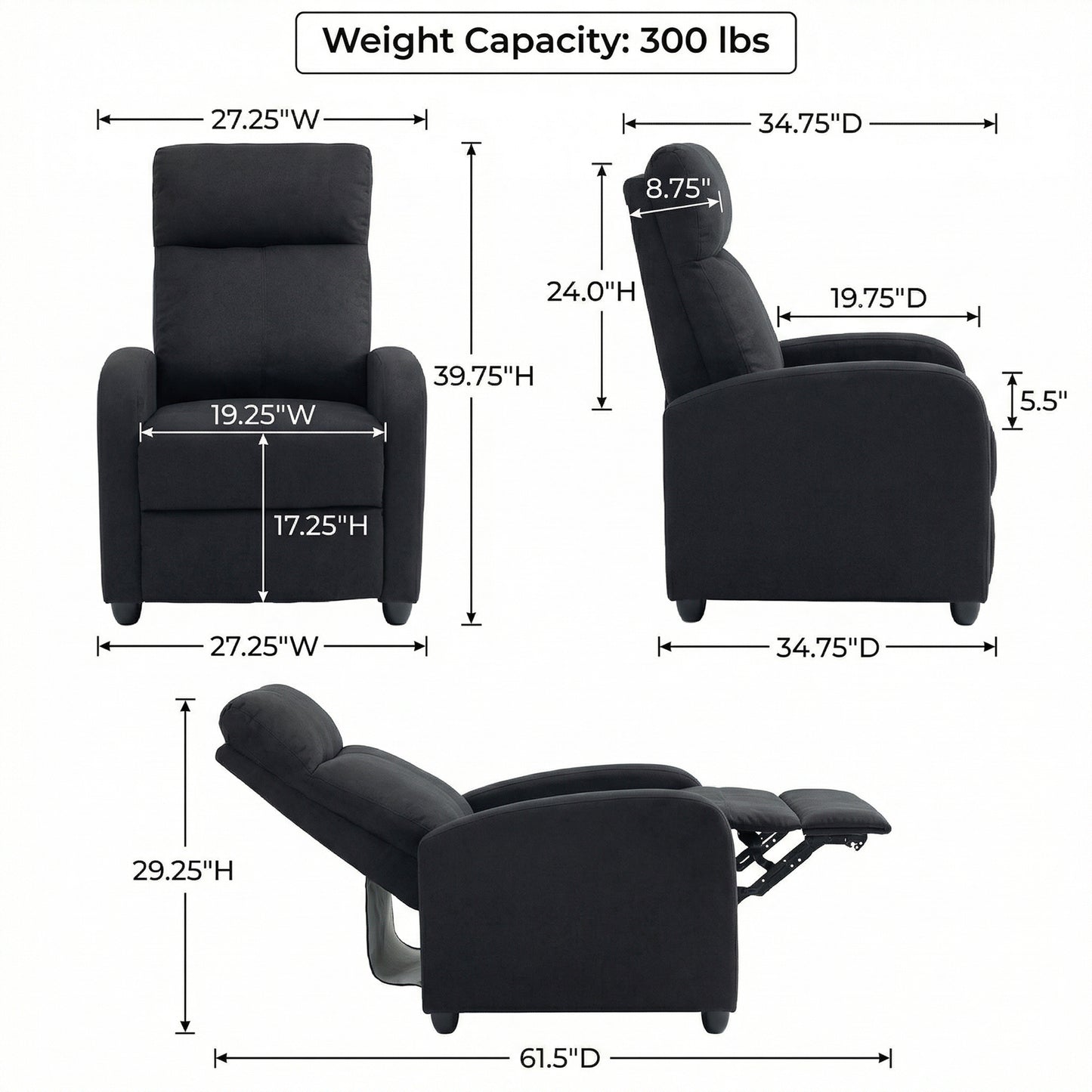 Fauteuil inclinable manuel rembourré lin pour salon