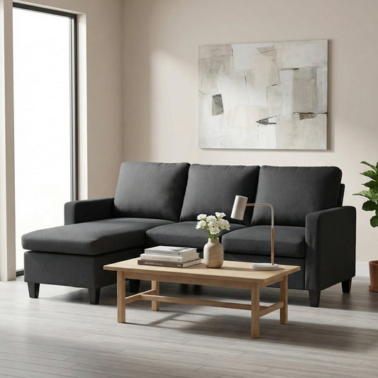 Divan sectionnel en L moderne avec pouf