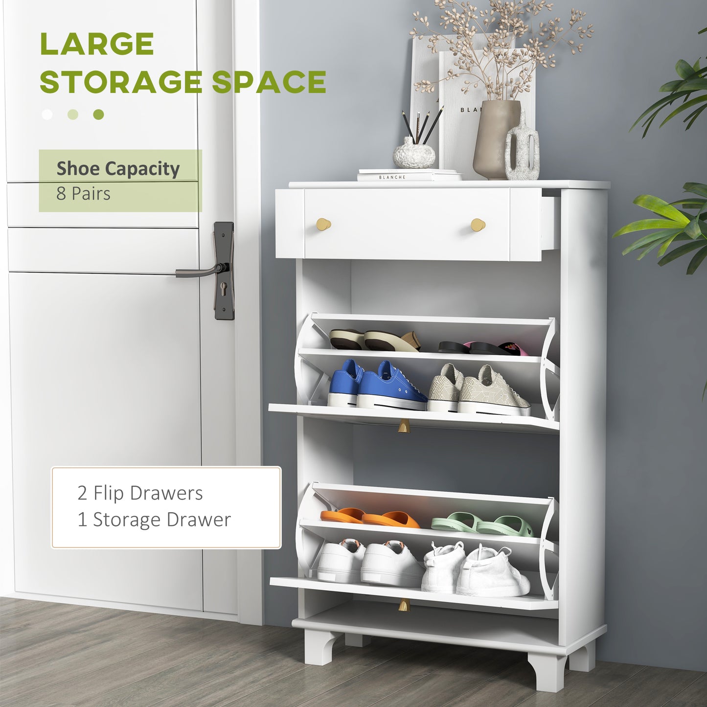Armoire à chaussures slim 2 tiroirs rabattables 8 paires