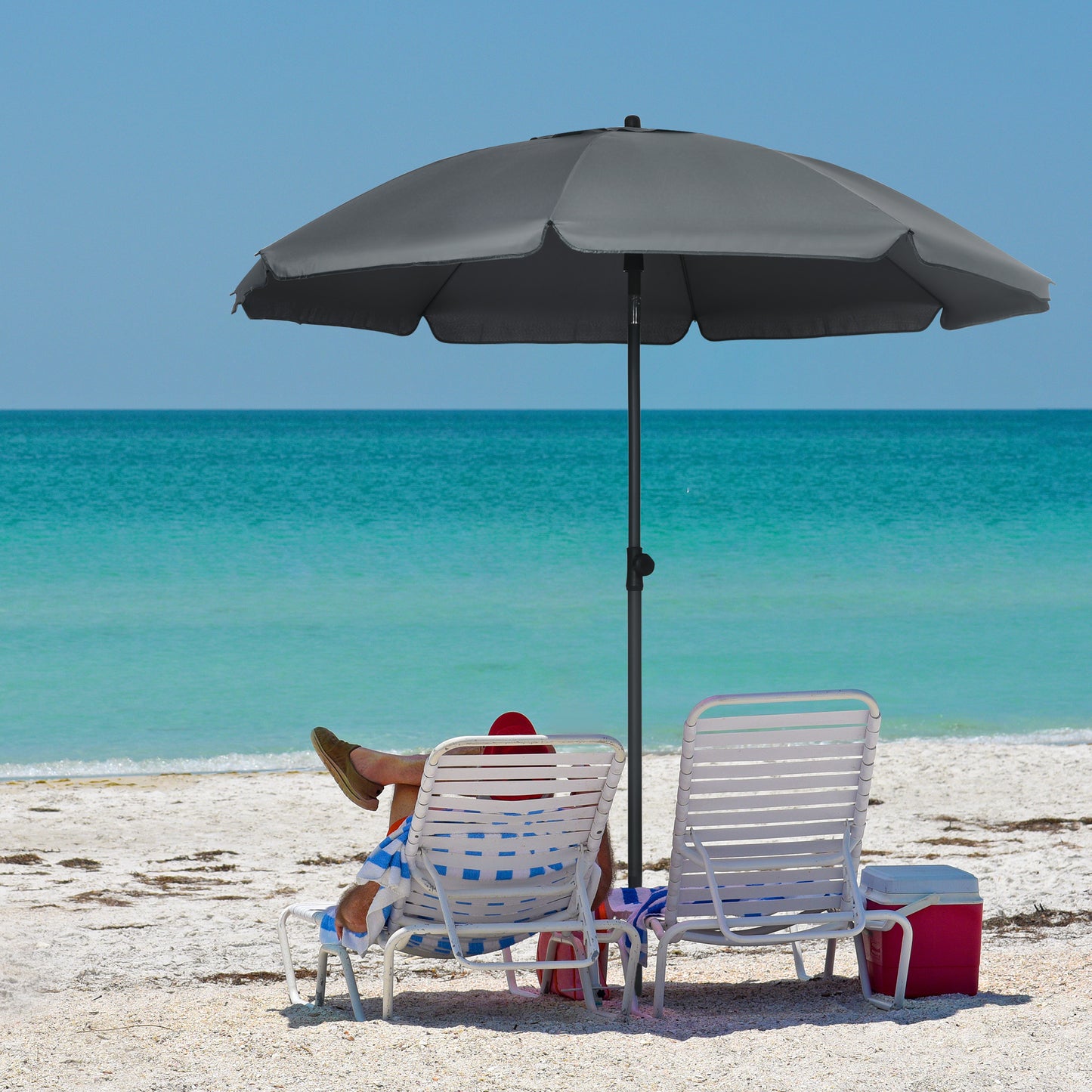 Parasol de plage inclinable UV50+ auvent ventilé à volants