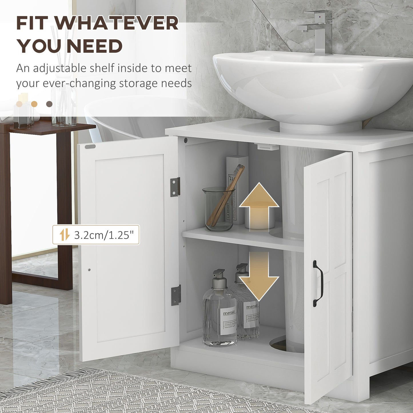 Meuble sous-lavabo double porte avec tablette ajustable