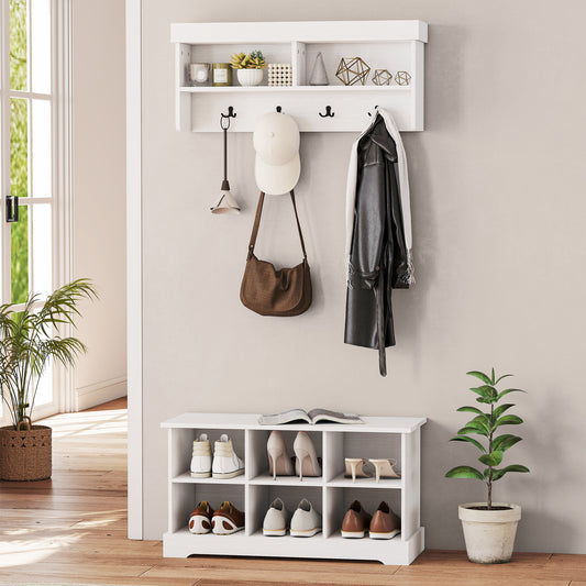 Banc d'entrée avec porte-manteau et casiers de rangement