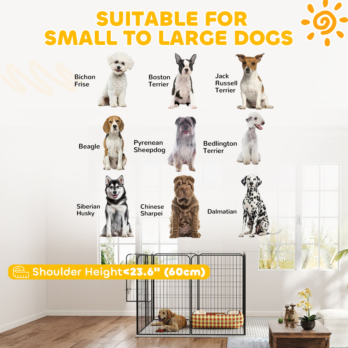 Parc pour chien 8 panneaux pliable robuste en acier