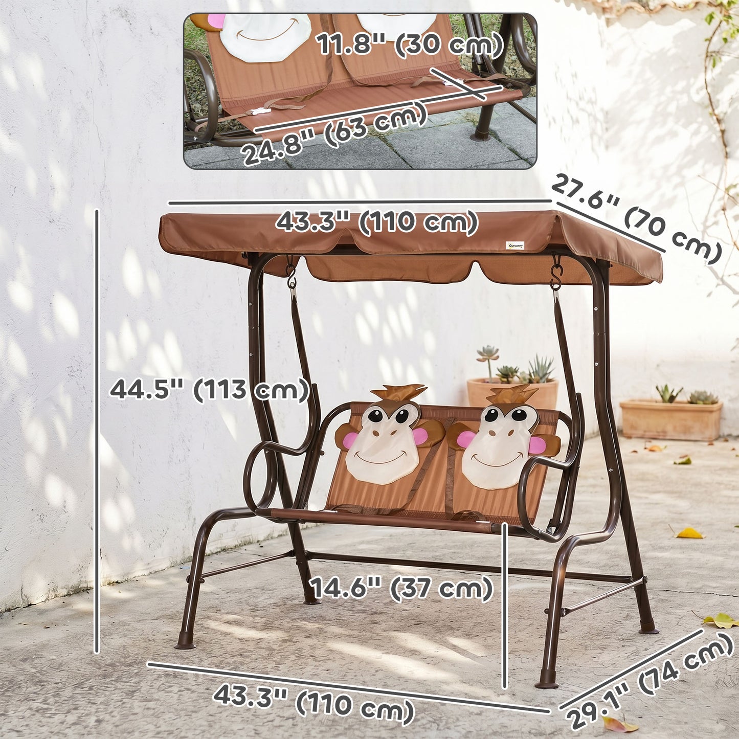 Balançoire double enfants avec auvent ajustable