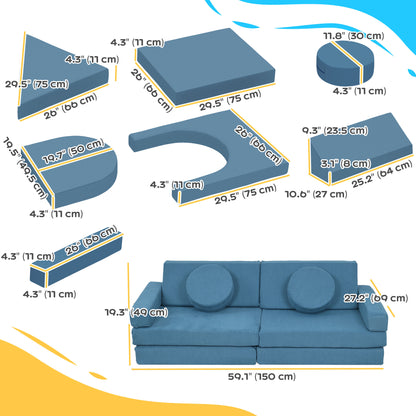 Canapé modulaire enfant 12 pièces fort de jeu