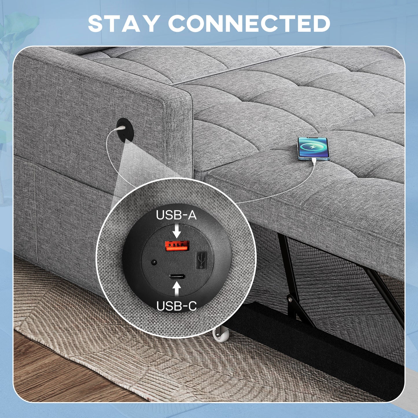 Canapé-lit convertible avec ports USB et dossier ajustable