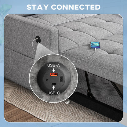 Canapé-lit convertible avec ports USB et dossier ajustable