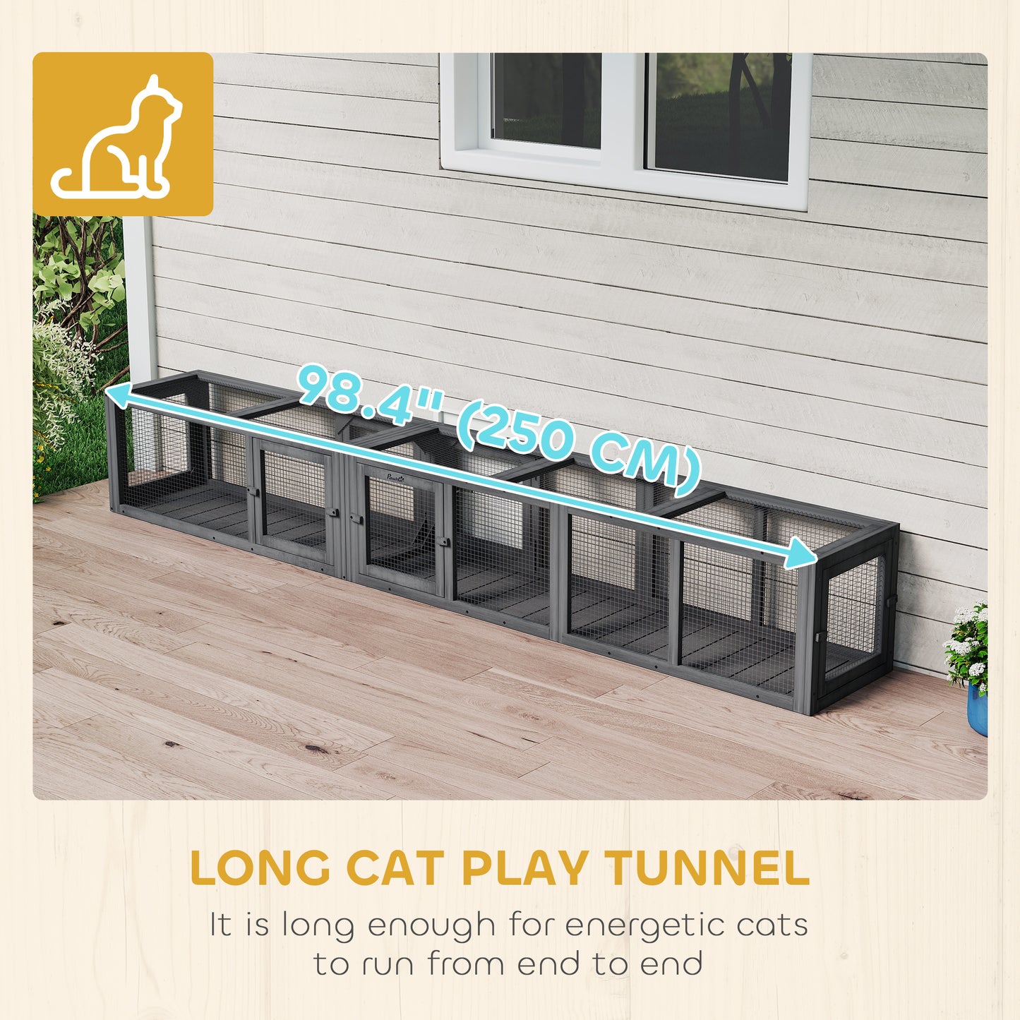 Tunnel pour chat extérieur modulaire 8 portes 249 cm