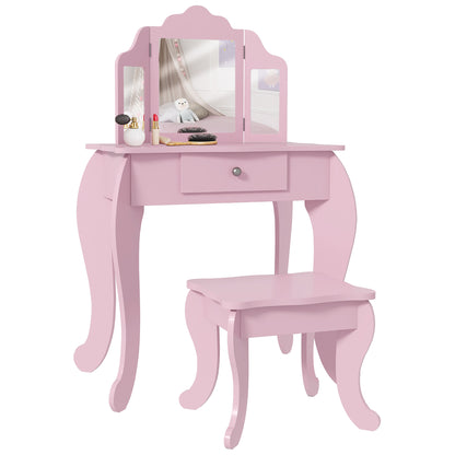 Coiffeuse enfant avec tabouret et miroirs pliants