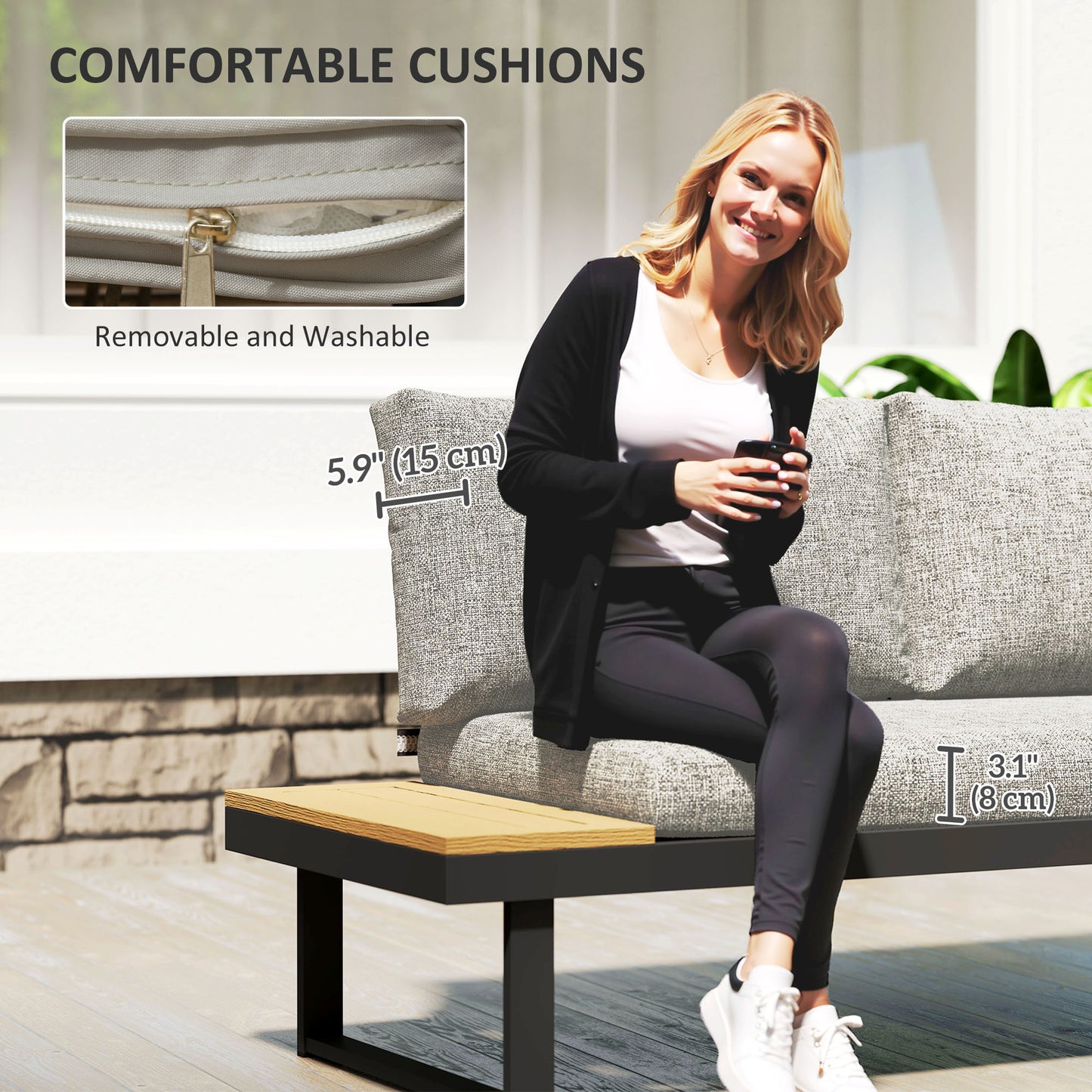 Ensemble patio sectionnel aluminium modulaire 3 pièces