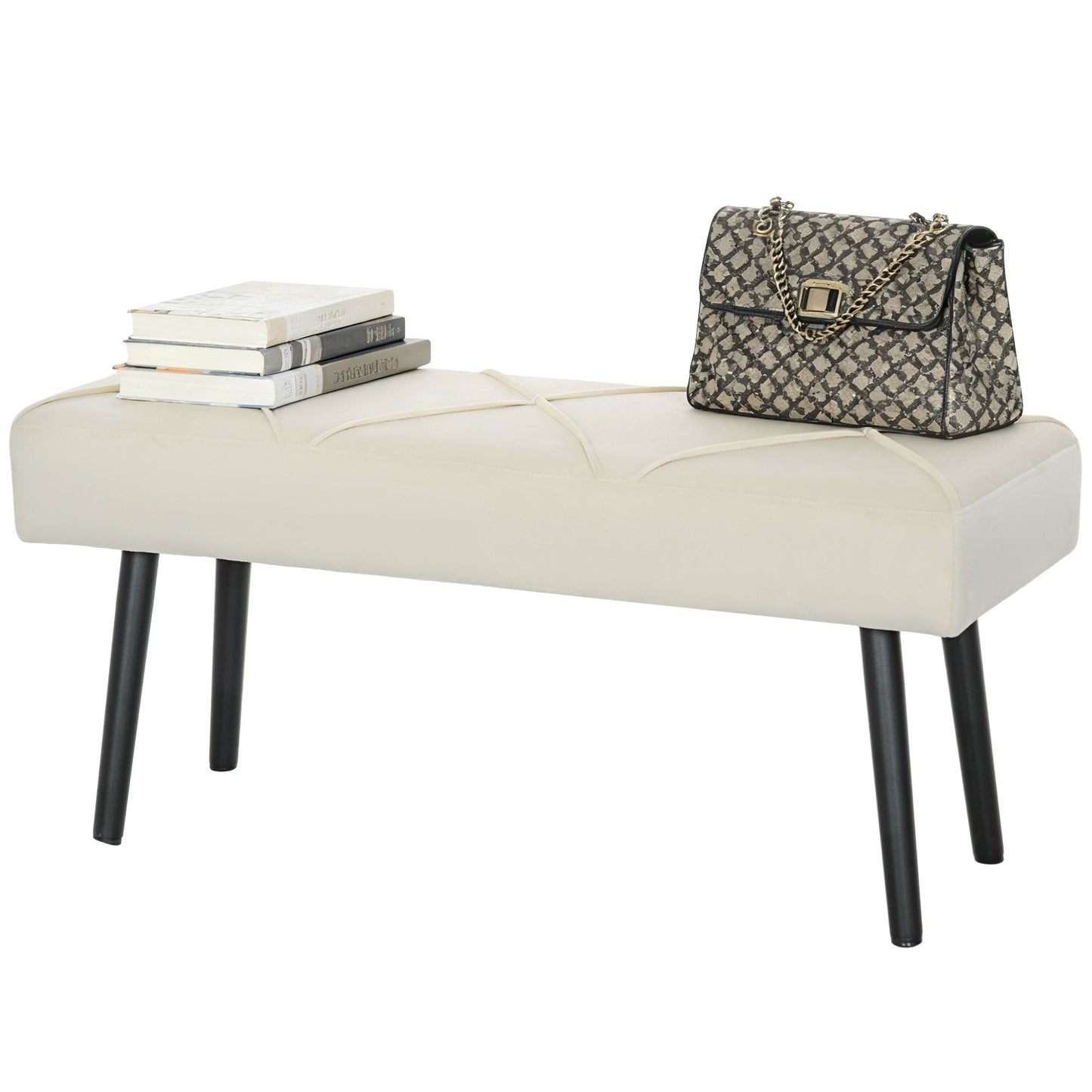 Banc de lit capitonné velours — pieds en acier