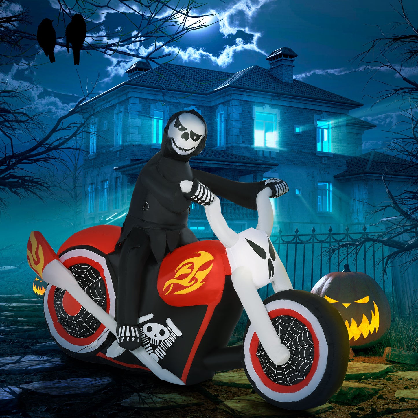 Décoration gonflable Faucheuse moto 6 pi avec LED