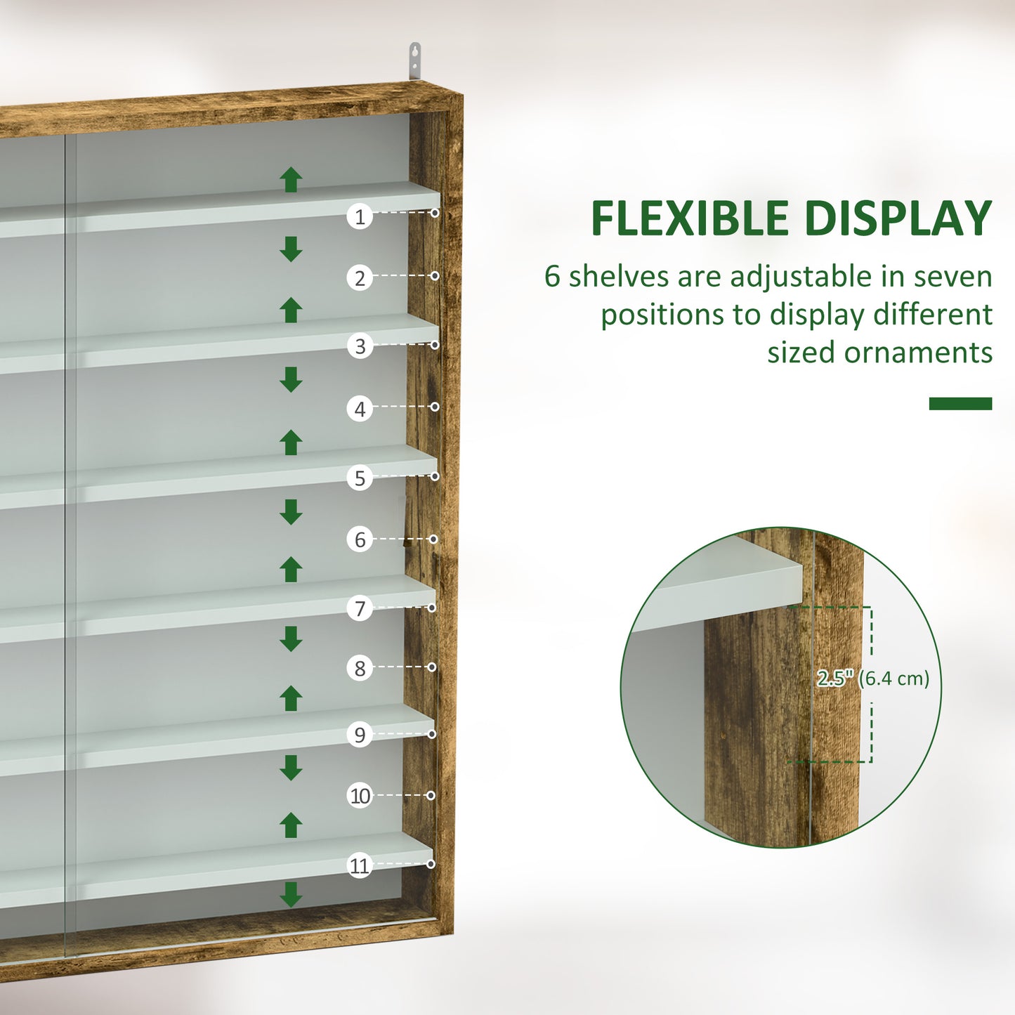 Vitrine murale 7 niveaux avec portes en verre