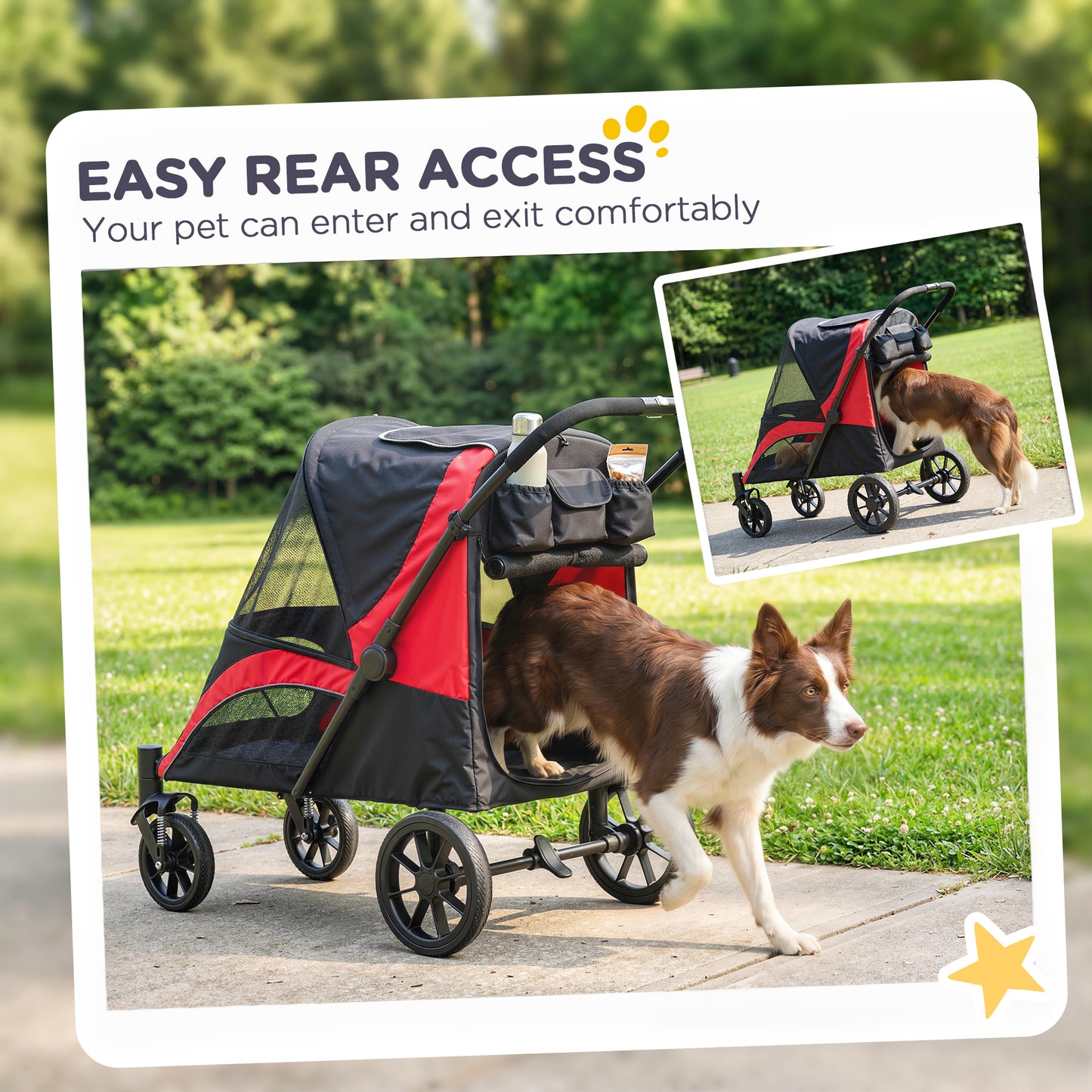 Poussette pliable pour grands chiens avec roues amortissantes