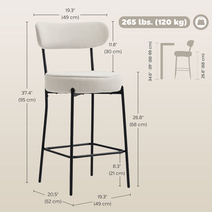 Tabourets de bar rembourrés en velours côtelé — lot de 2